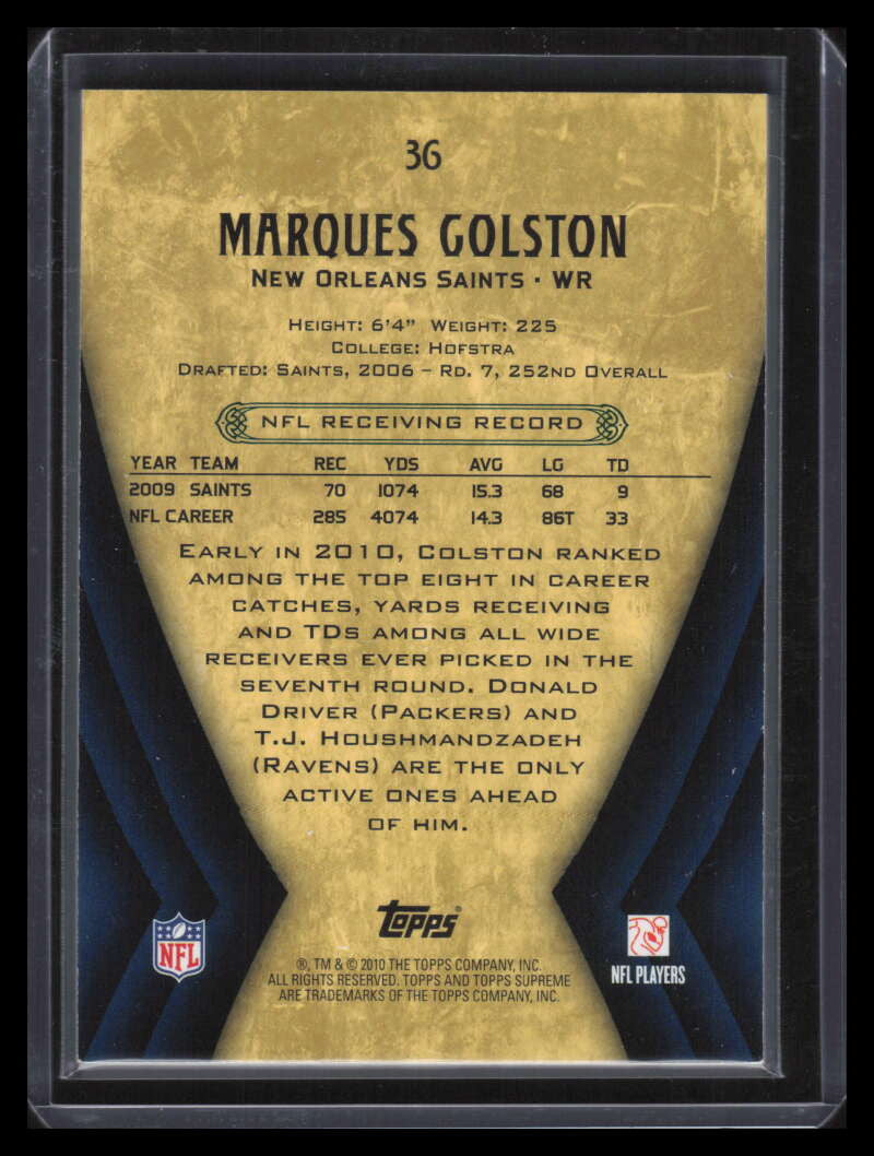 2010 Topps Supreme Gold 36 Marques Colston 6/10
