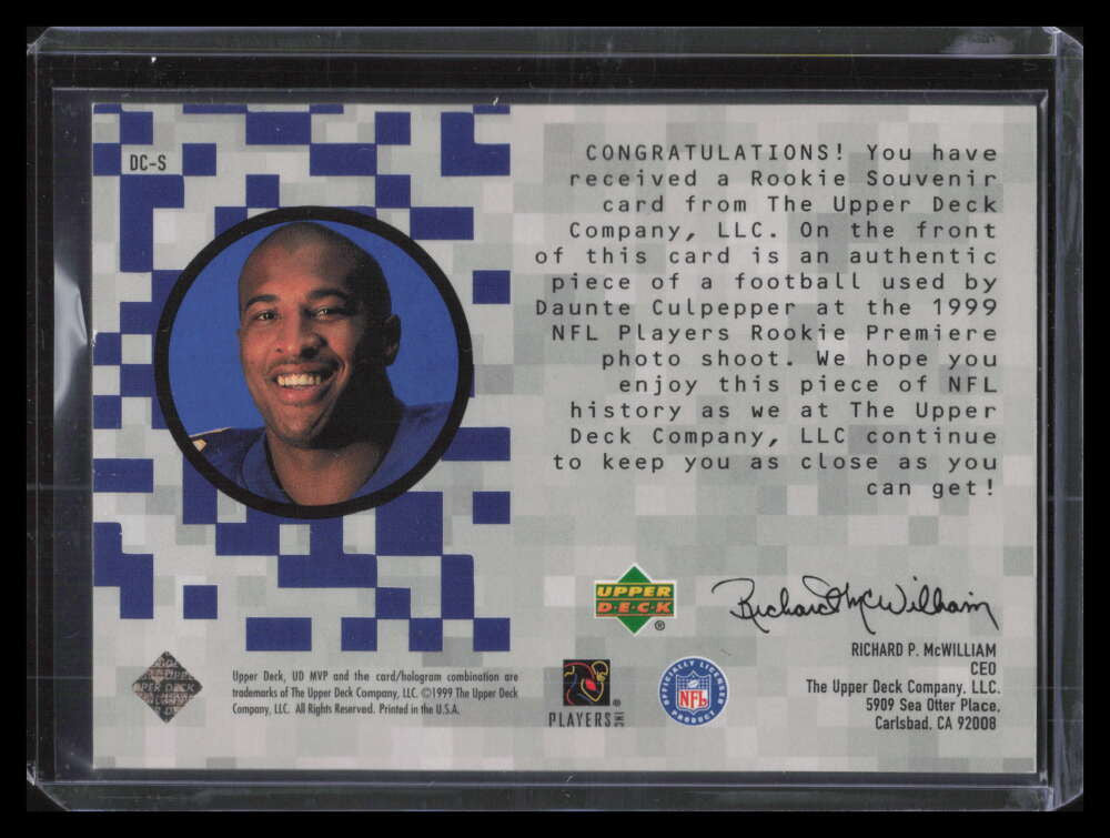 1999 Upper Deck MVP Game Used Souvenirs DCS Daunte Culpepper Rookie Ball