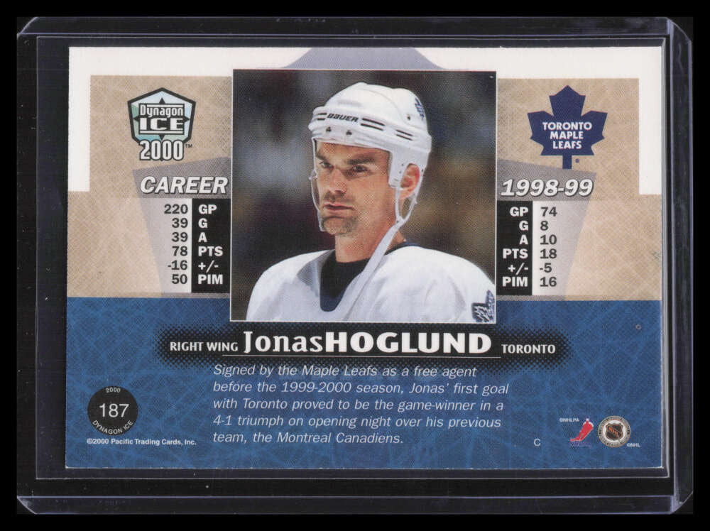 1999-00 Pacific Dynagon Ice Copper 187 Jonas Hoglund 70/99
