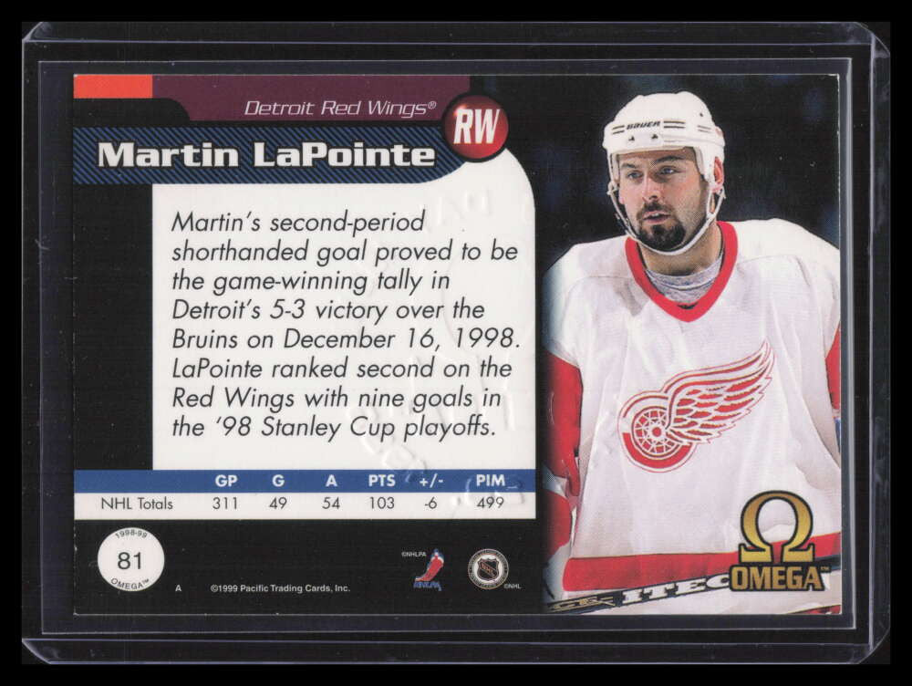 1998-99 Pacific Omega Opening Day Issue 81 Martin LaPointe 5/56