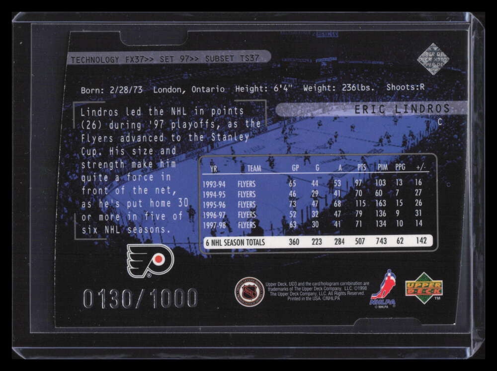 1998-99 UD3 Die-Cuts 97 Eric Lindros TSS 130/1000 Three Star Spotlight