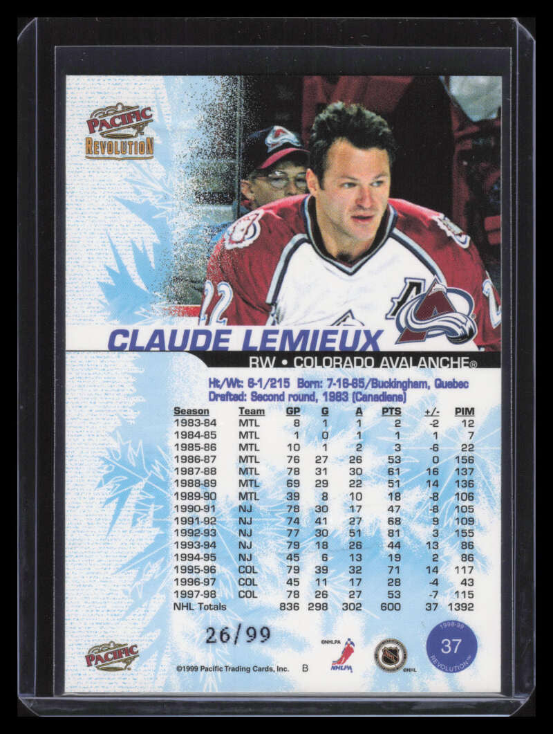 1998-99 Revolution Ice Shadow 37 Claude Lemieux 26/99
