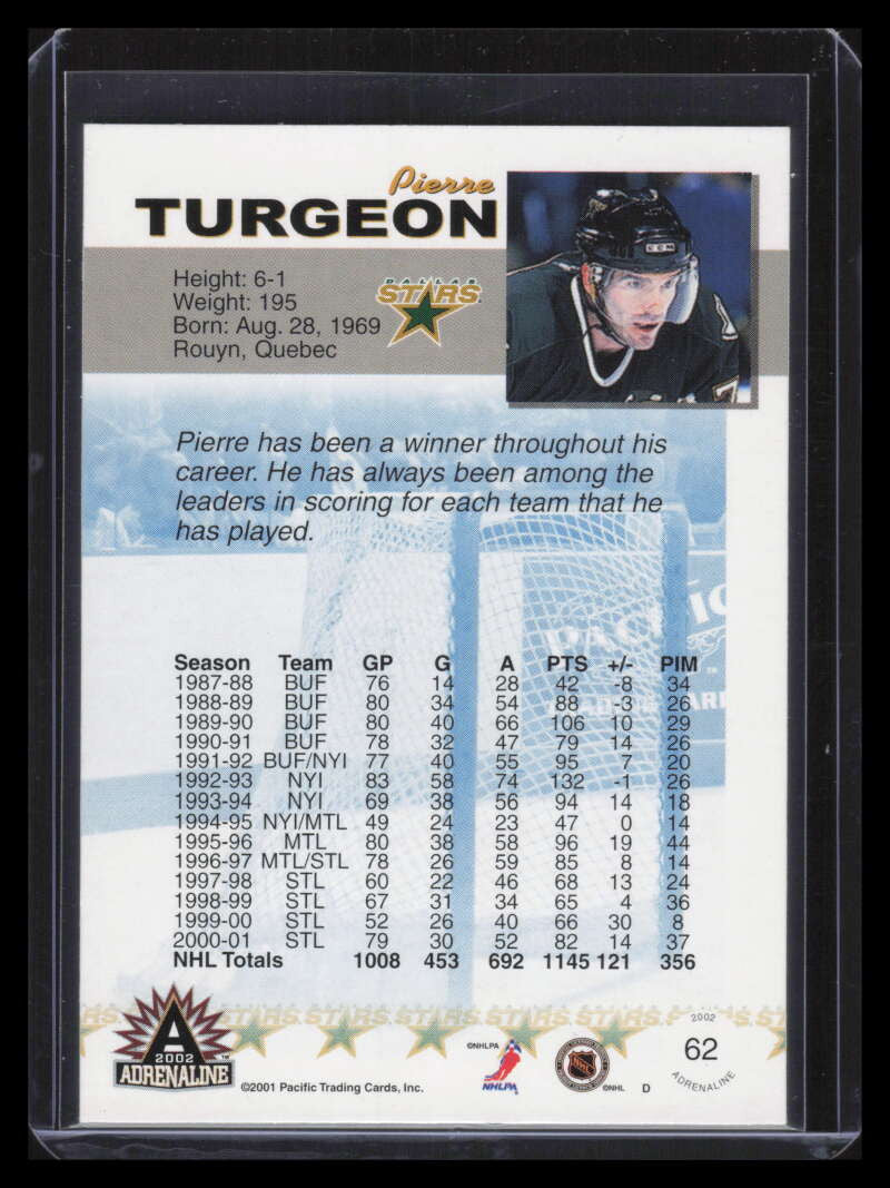 2001-02 Pacific Adrenaline Blue 62 Pierre Turgeon 25/62