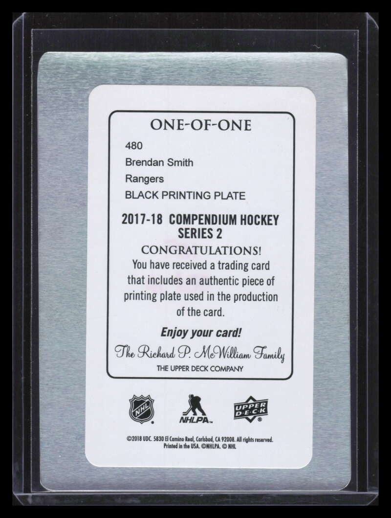 2017-18 Upper Deck Compendium Printing Plate Black 480 Brendan Smith 1/1