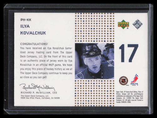 2002-03 SP Game Used Piece of History Gold PHKK Ilya Kovalchuk Jersey 16/99