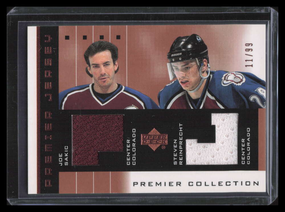 2002-03 UD Premier Collection Jerseys Bronze Reinprecht Sakic Dual Jersey 11/99
