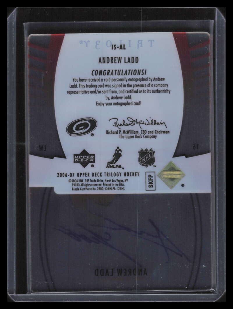 2006-07 Upper Deck Trilogy Ice Scripts ISAL Andrew Ladd Auto