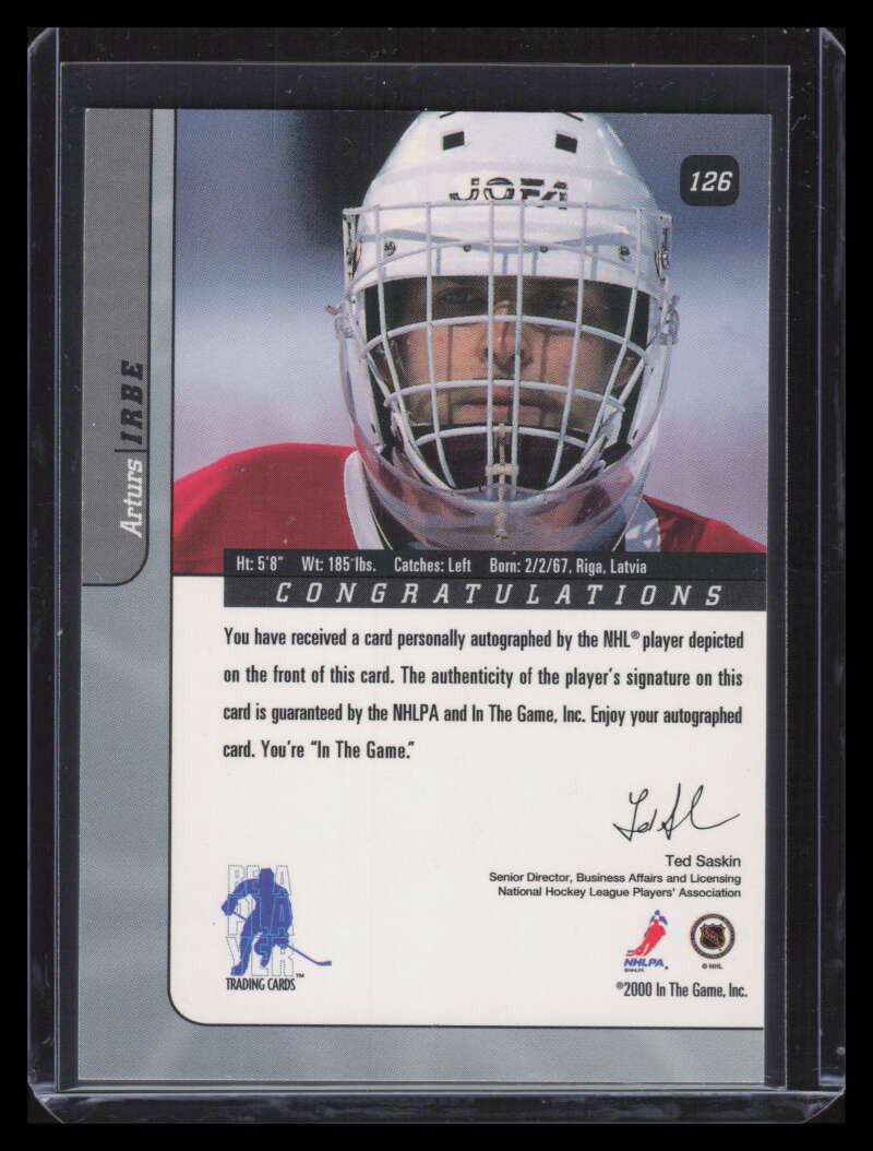 2000-01 BAP Signature Series Autographs Gold 126 Arturs Irbe Auto