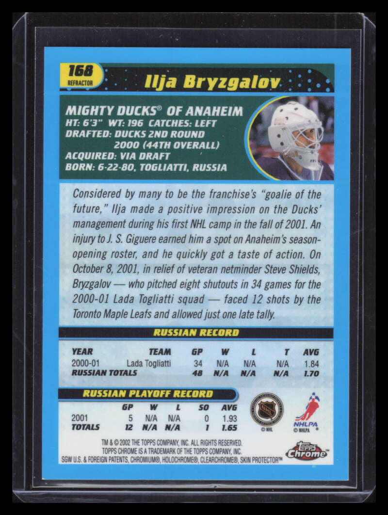 2001-02 Topps Chrome Refractor 168 Ilja Ilya Bryzgalov Rookie