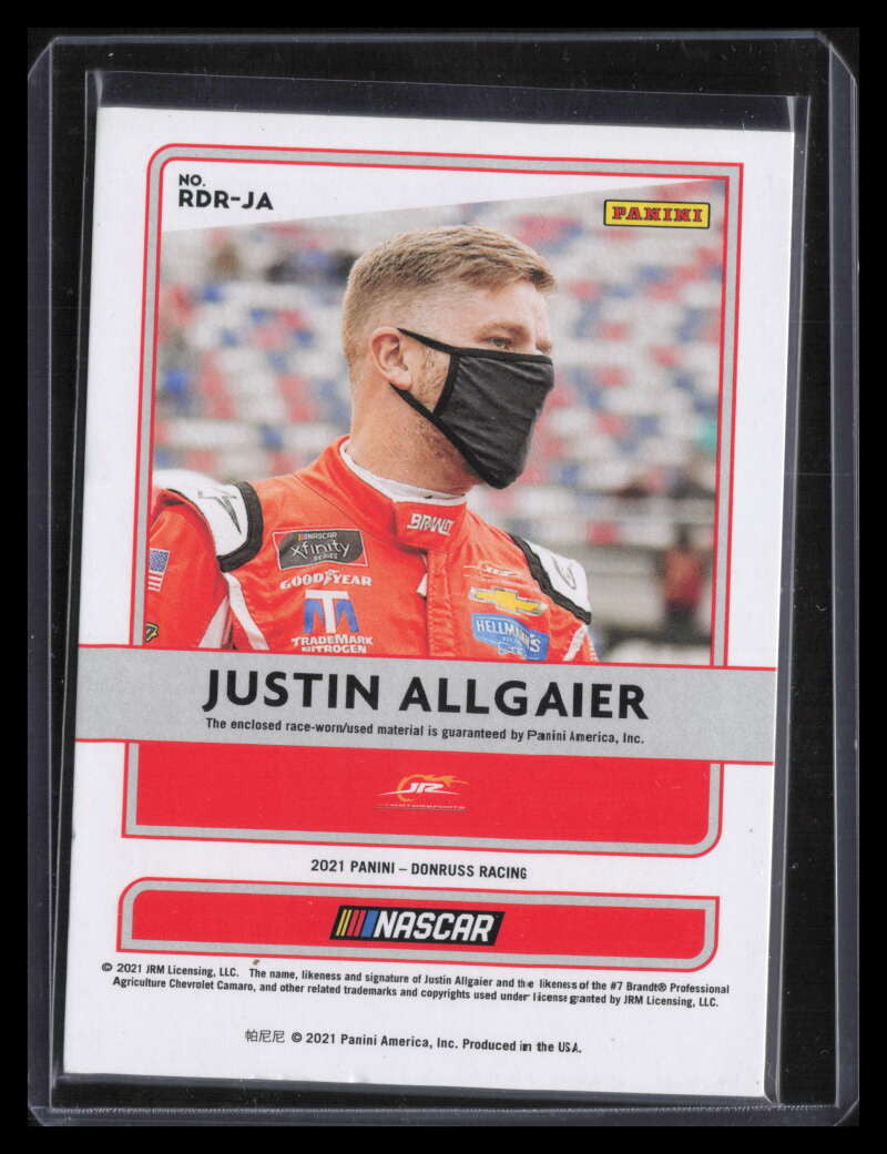 2021 Donruss Race Day Relics Black 25 Justin Allgaier Tire Patch 6/10