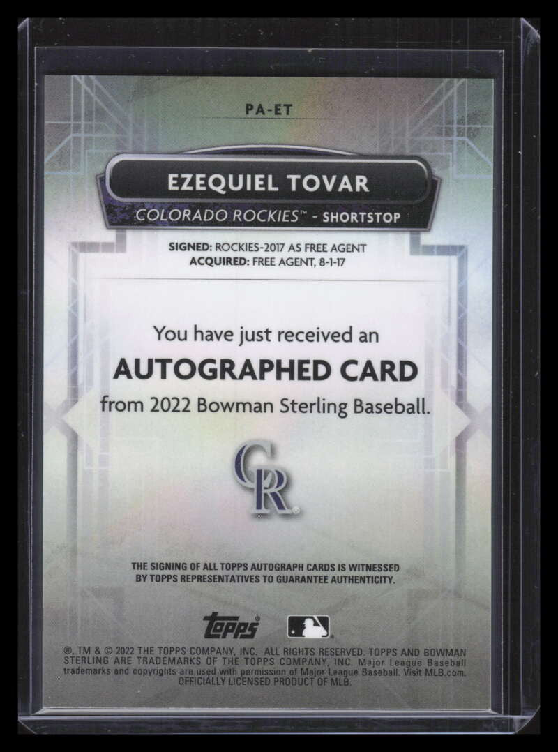 2022 Bowman Sterling Prospect Autographs PAET Ezequiel Tovar Rookie Auto