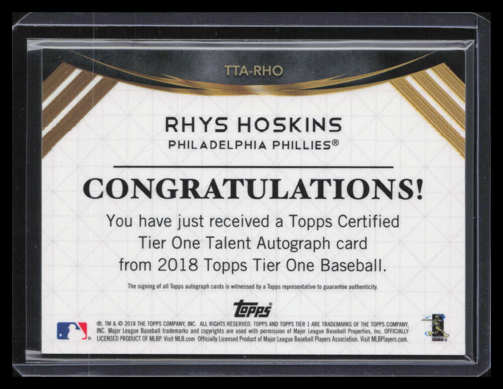 2018 Topps Tier One Talent Autographs TTARHO Rhys Hoskins Rookie Auto 31/295