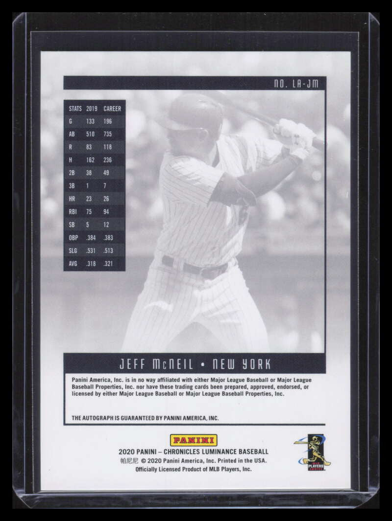 2020 Panini Luminance Autographs Blue 5 Jeff McNeil Auto 23/25