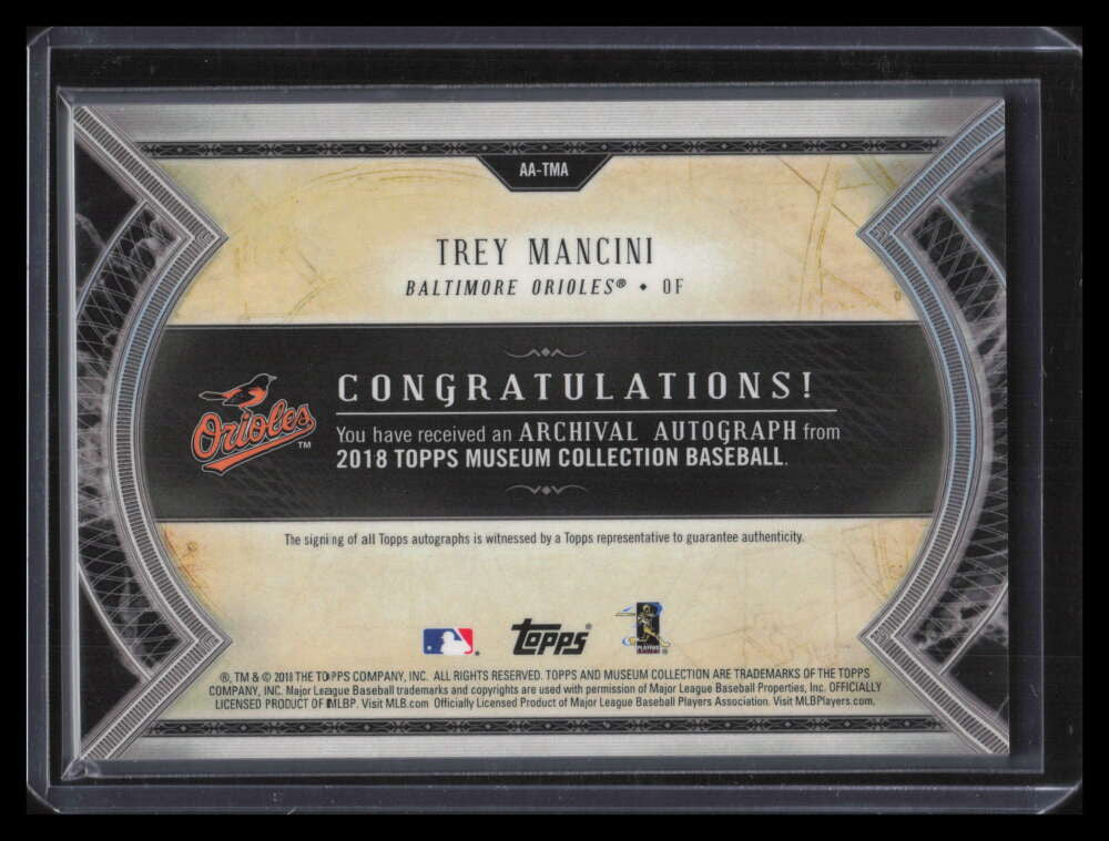 DELETE 123702 2018 Topps Museum Collection Archival Autographs AATMA Trey Mancini Auto 7/50