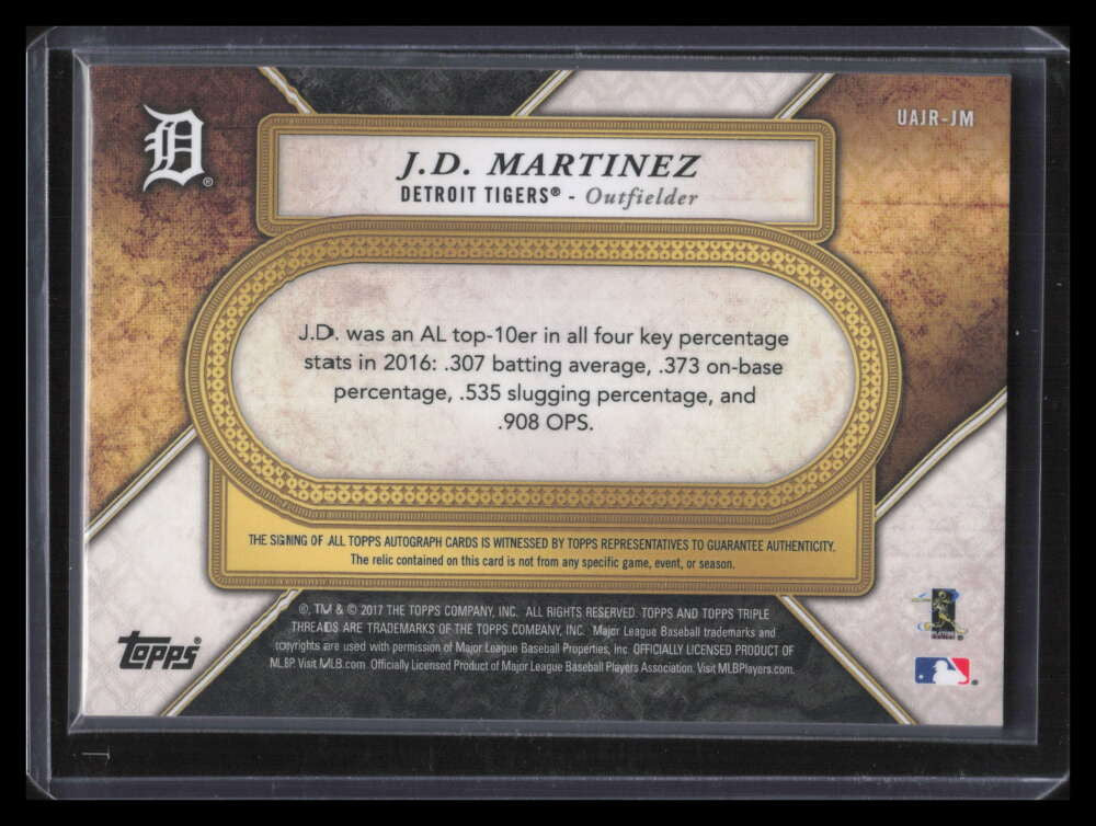 2017 Topps Triple Threads Unity Jumbo Autographs J.D. Martinez Jersey Auto 38/99