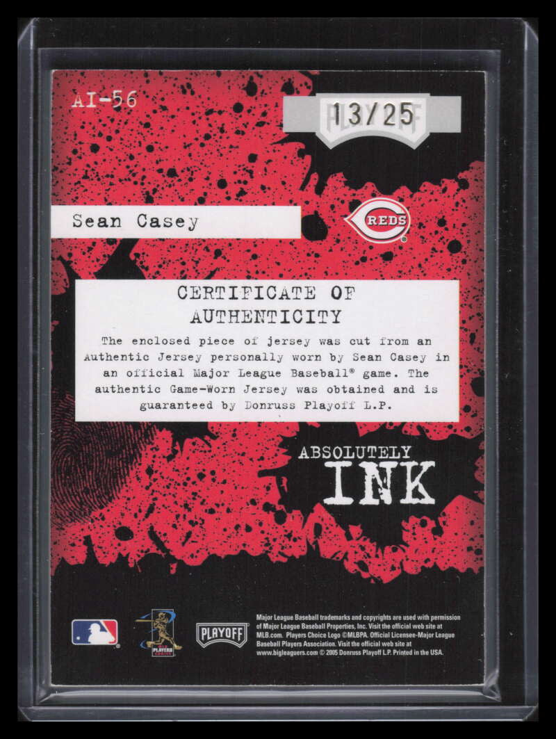 2005 Absolute Absolutely Ink Spectrum ai56 Sean Casey Jersey Auto 13/25