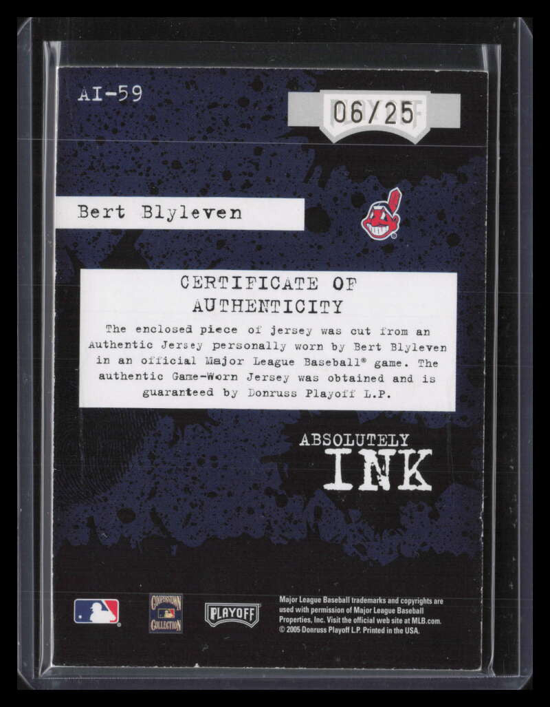 2005 Absolute Absolutely Ink Spectrum ai59 Bert Blyleven Jersey Auto 6/25