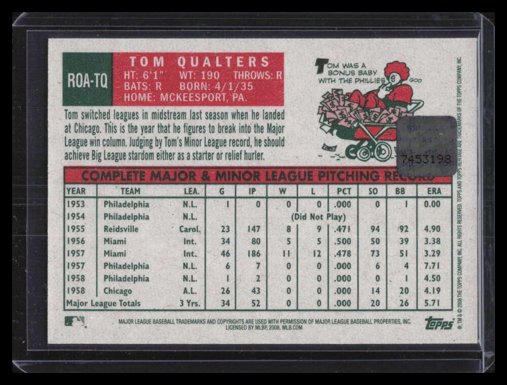 2008 Topps Heritage Real One Autographs TQ Tom Qualters Auto
