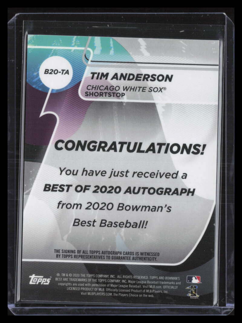 DELETE 123759 2020 Bowman's Best '20 Autographs Blue Refractor b20ta Tim Anderson Auto 62/150