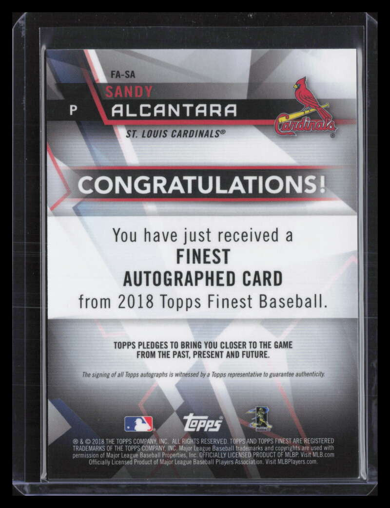 2018 Finest Autographs FASA Sandy Alcantara Rookie Auto (a)