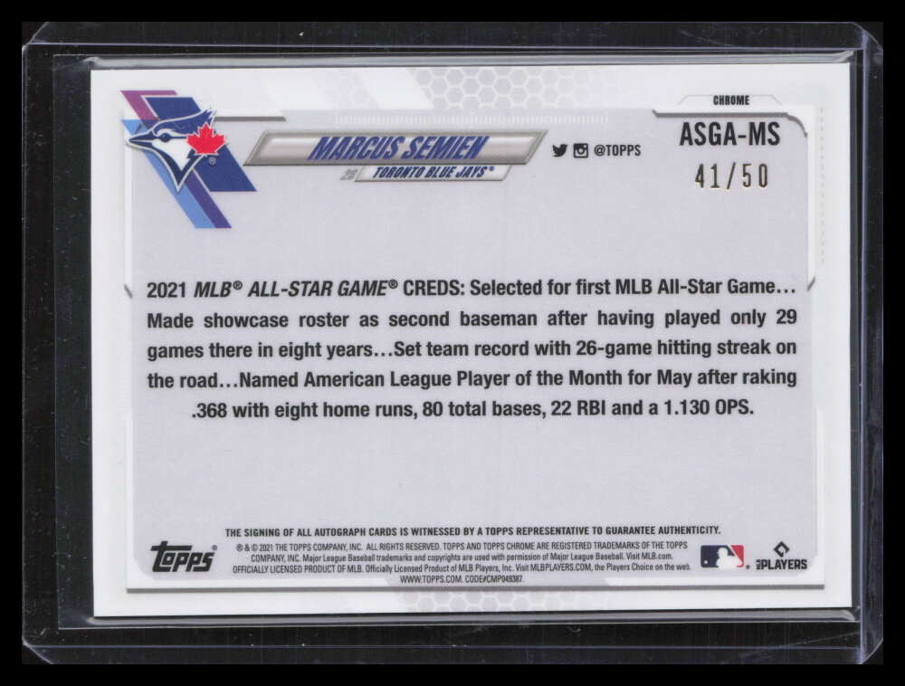 2021 Topps Chrome Update All Star Game Gold Refractor Marcus Semien Auto 41/50