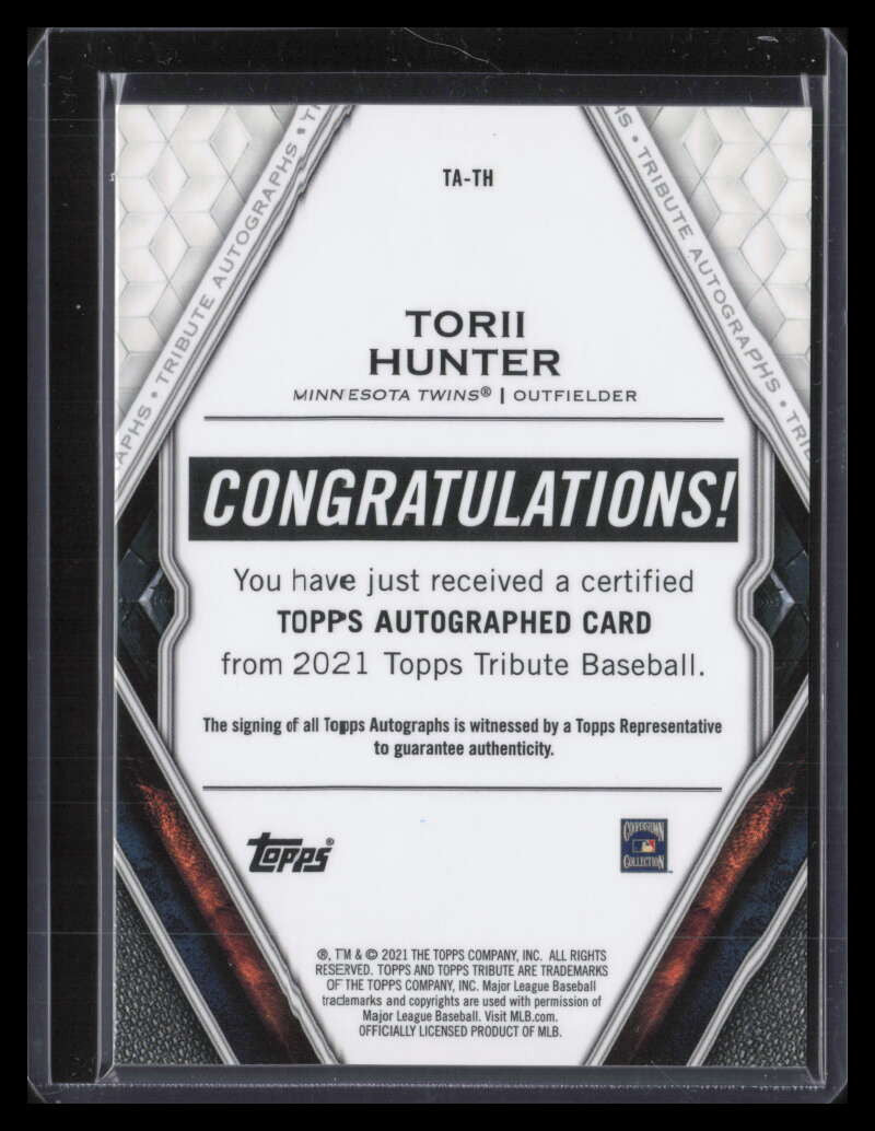2021 Topps Tribute Autographs Orange TATH Torii Hunter Auto 18/25