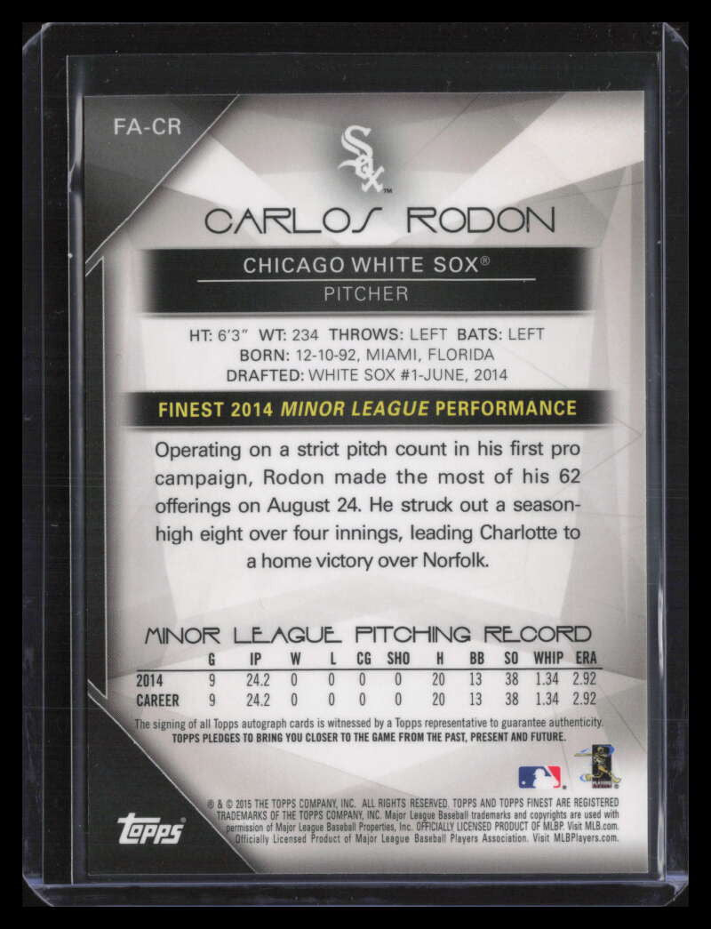2015 Finest Autographs Green Refractor FACR Carlos Rodon Rookie Auto 22/99