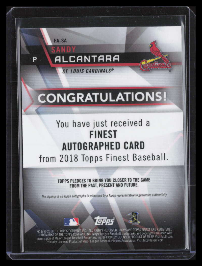2018 Finest Autographs Blue Refractor FASA Sandy Alcantara Rookie Auto 144/150