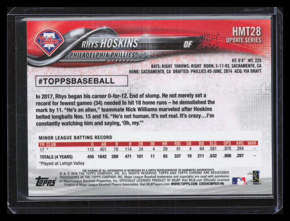 2018 Topps Chrome Update Autographs hmt28 Rhys Hoskins Rookie Auto