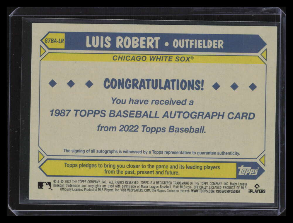 DELETE 123897 2022 Topps '87 Topps Autographs 87BALR Luis Robert Auto