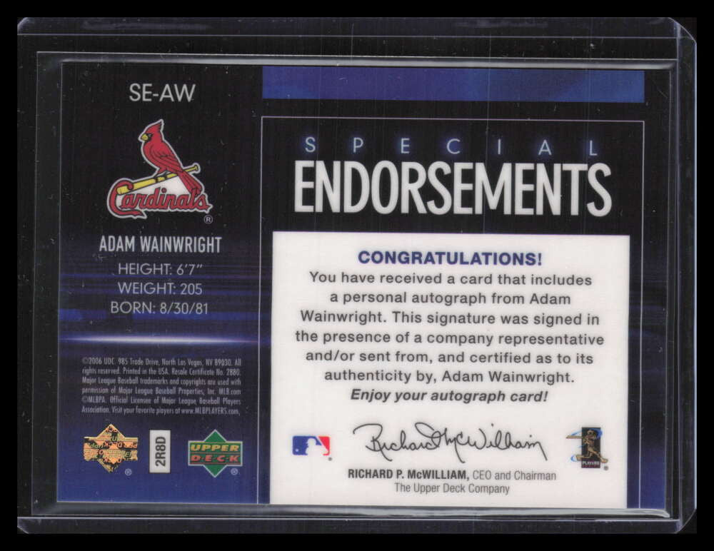 2006 Upper Deck Special F/X Special Endorsements AW Adam Wainwright Rookie Auto