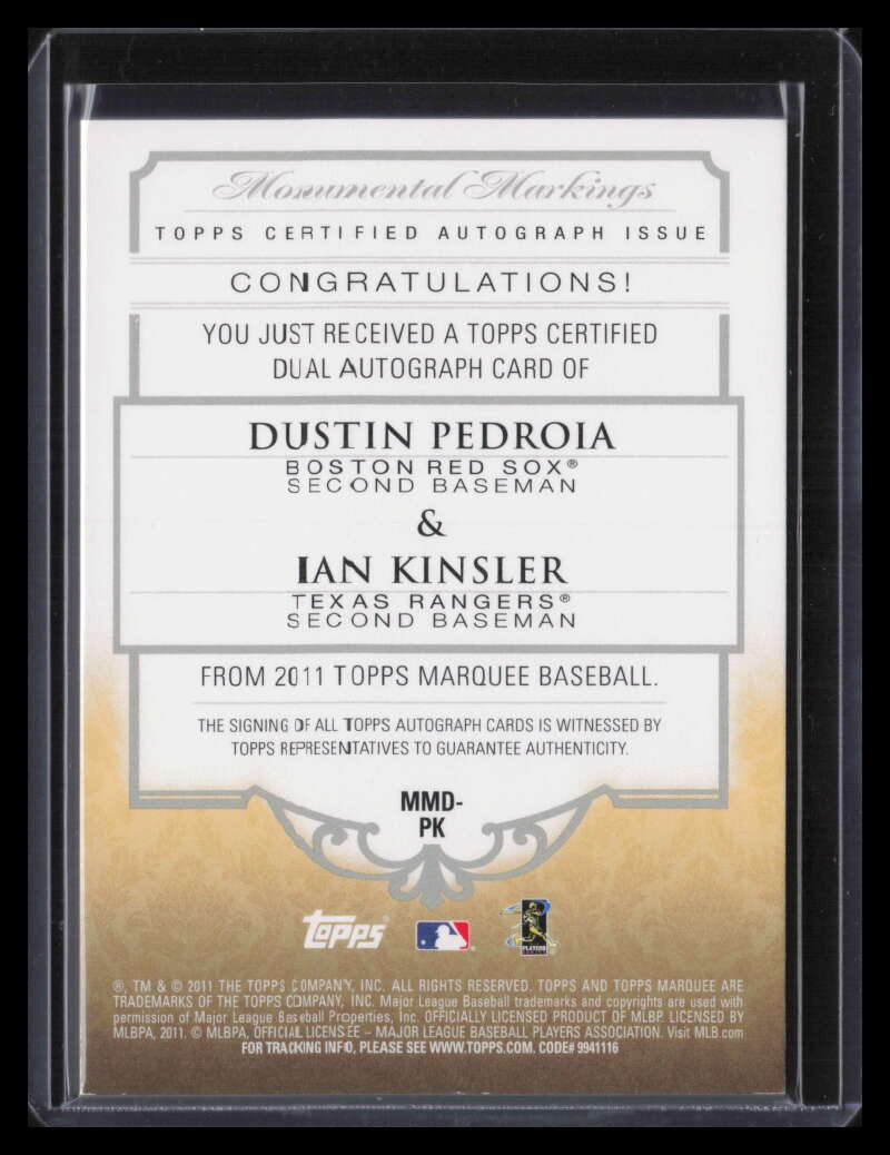 SOLD 123945 2011 Topps Marquee Monumental Markings Autographs Kinsler Pedroia Dual Auto 7/15