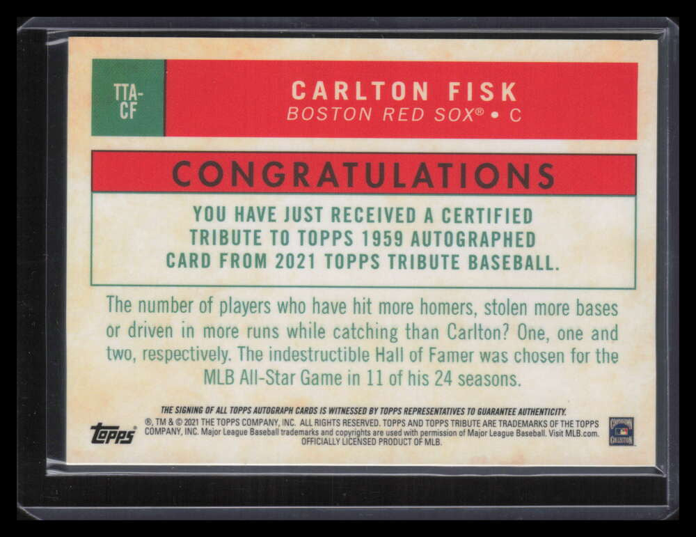 2021 Topps Tribute Tribute to Topps Autographs TTACF Carlton Fisk Auto 62/99