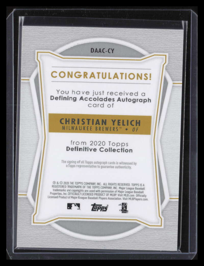 2020 Topps Definitive Defining Accolades Autographs Christian Yelich Auto 8/10