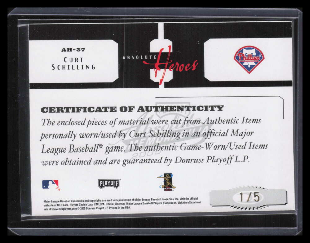 2005 Absolute Heroes Autograph Spectrum ah37 Curt Schilling Dual Patch Auto 1/5