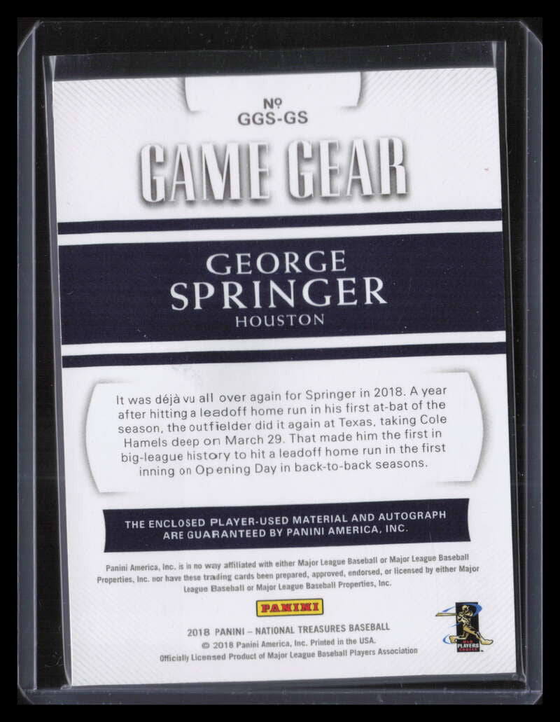 2018 Panini National Treasures Game Gear Button George Springer Button Auto 6/8