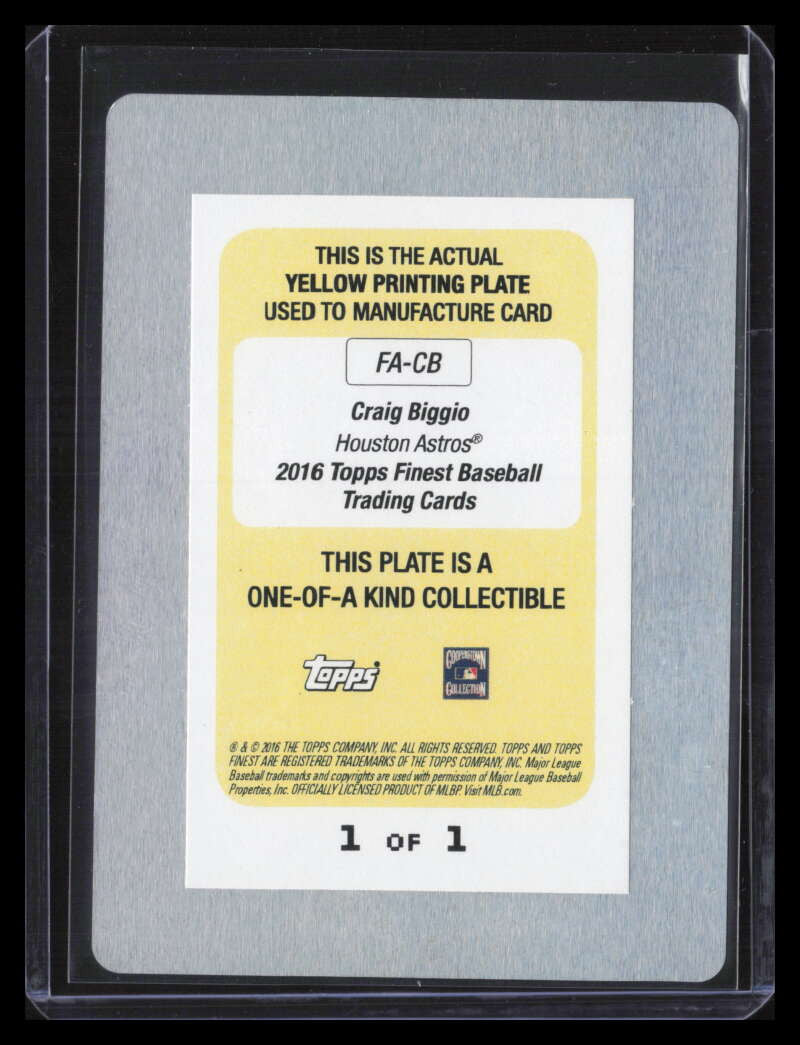 2016 Finest Autographs Printing Plate Yellow FACB Craig Biggio Auto 1/1