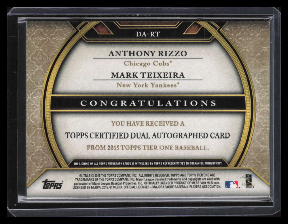 2015 Topps Tier One Autographs DART Mark Teixeira Anthony Rizzo Dual Auto 3/25