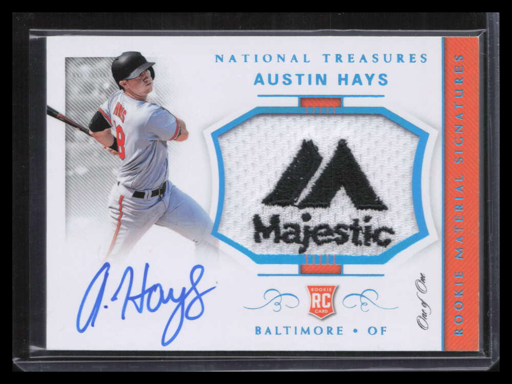 2018 National Treasures Brand 6 Austin Hays Rookie Majestic Logo Patch Auto 1/1