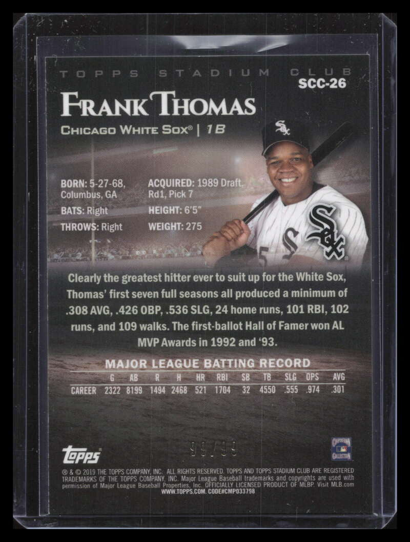 2019 Stadium Club Chrome Orange Refractor scc26 Frank Thomas 99/99