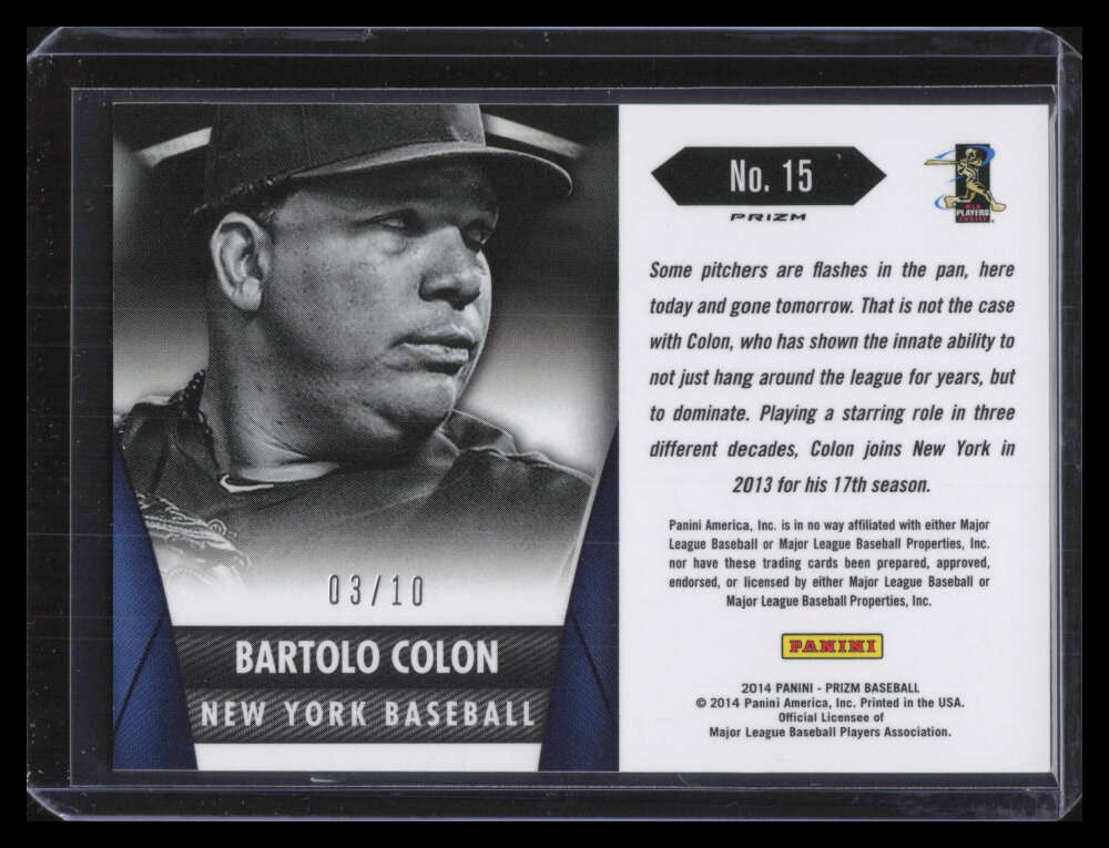 2014 Panini Prizm Intuition Prizms Gold Refractor 15 Bartolo Colon 3/10