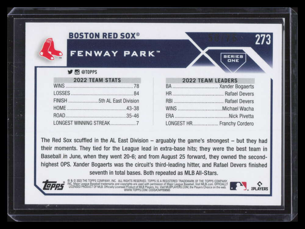 2023 Topps Independence Day 273 Boston Red Sox TC 50/76 Team Card Bogaerts