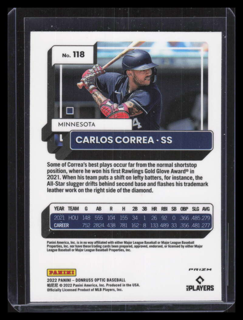 2022 Donruss Optic Photon Refractor 118 Carlos Correa