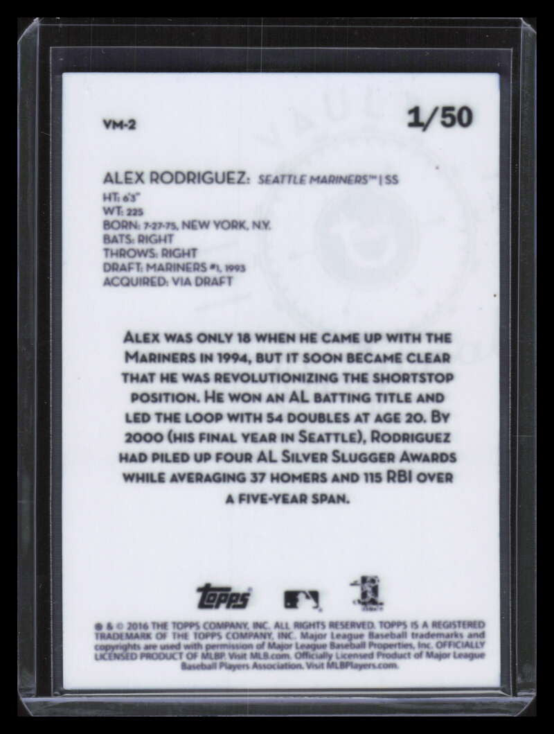2016 Topps Legacies of Baseball Vault Metals Purple Logo vm2 Alex Rodriguez 1/50