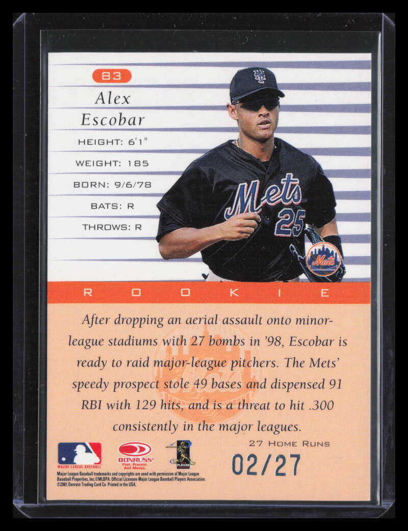 2001 Donruss 1999 Retro Stat Line Season 83 Alex Escobar 2/27