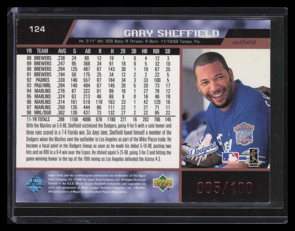 1999 Upper Deck Exclusives Level 1 124 Gary Sheffield 5/100
