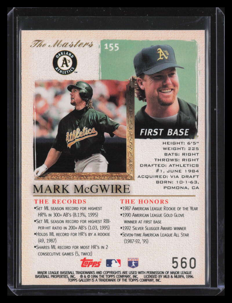 DELETE 124101 1996 Topps Gallery Players Private Issue 155 Mark McGwire 560/599