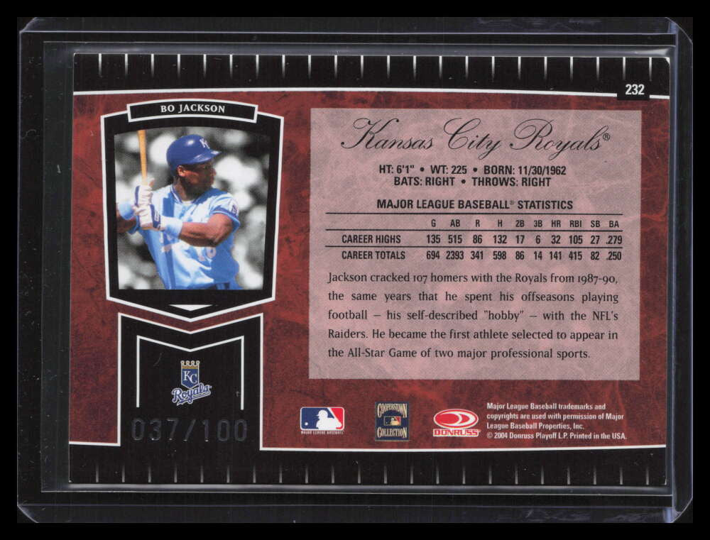 2004 Leaf Certified Cuts Marble Red 232 Bo Jackson LEG 37/100 Legend