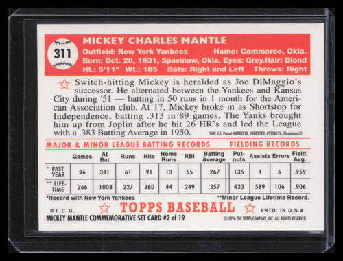 1996 Topps Mantle Finest 2 Mickey Mantle 1952 Topps Peeled