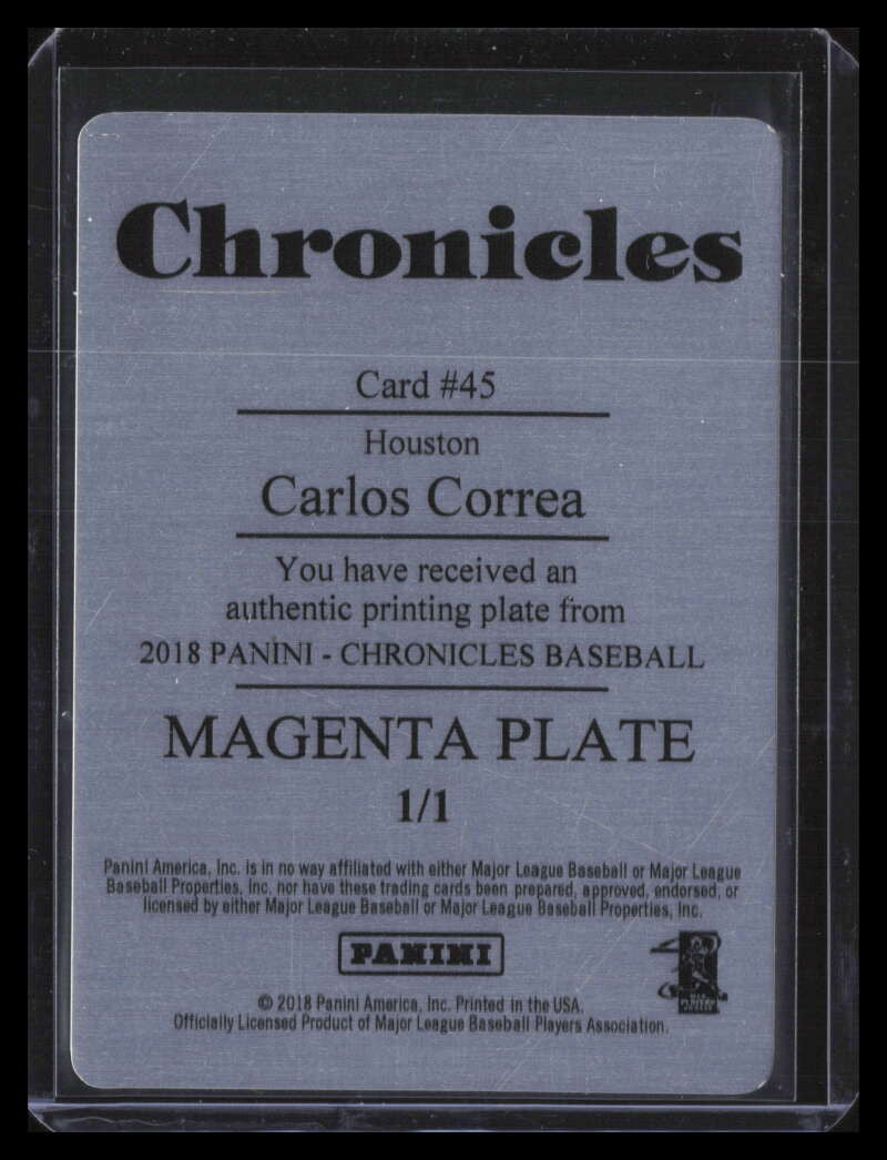 2018 Panini Chronicles Printing Plate Magenta 45 Carlos Correa 1/1
